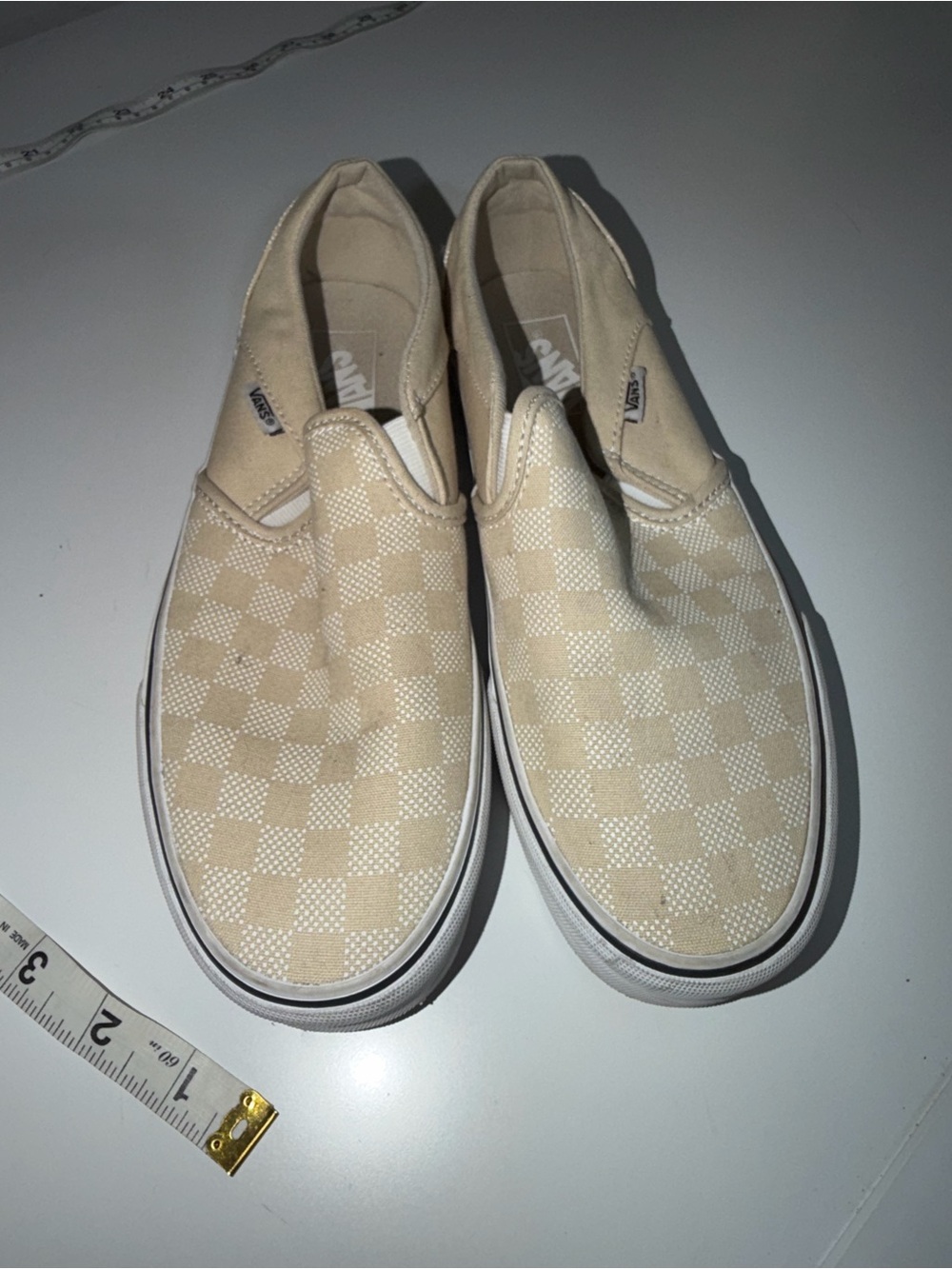 Vans Womens Classic Slip-On Checkerboard Shoe - Beige